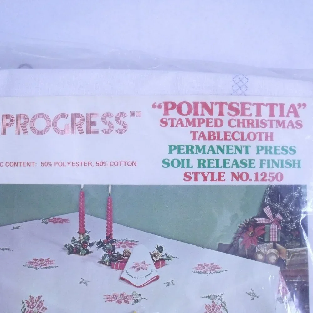 Progress Stamped Christmas Tablecloth
